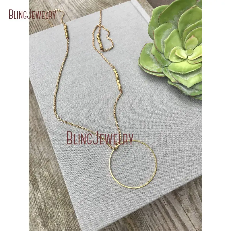 Hoop Loop Circle Charm Minimalist Necklace Dainty Gold Faceted Brass
