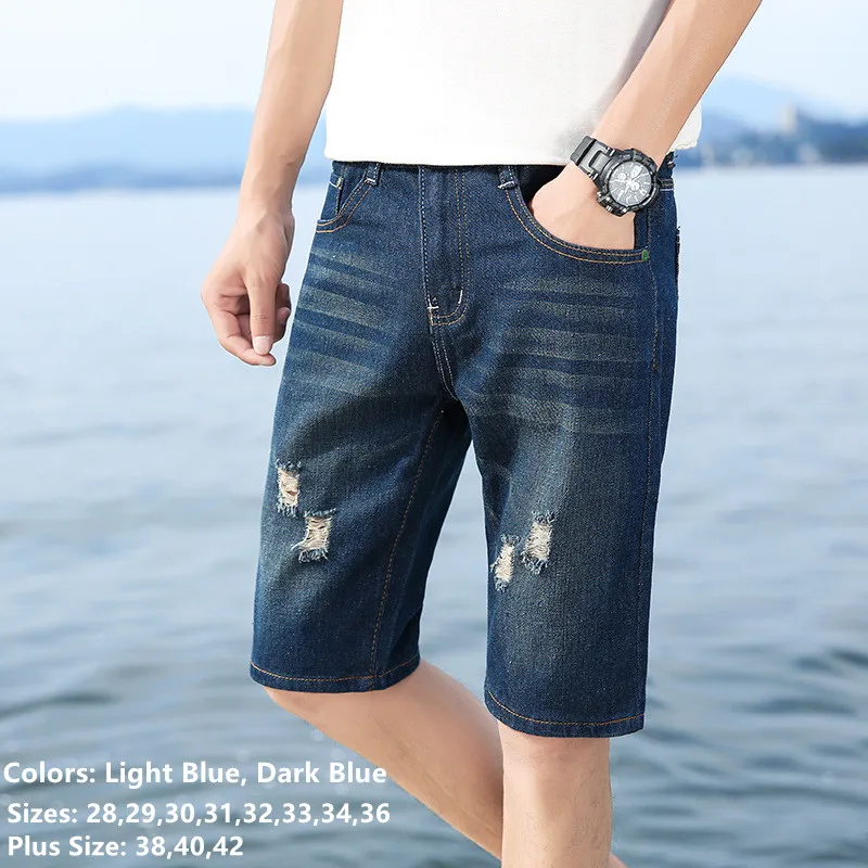 

Jeans Shorts Men Bermudas Masculino Mens Short Hombre Jean Homme Summer Ripped Denim Man Slim Fit Blue Plus Size Pantalon Uomo