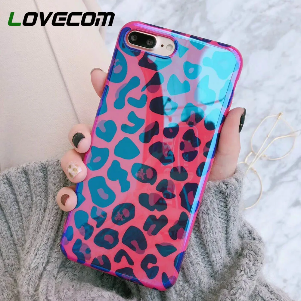 LOVECOM بلو راي جراب هاتف ل XS XR XS ماكس X 8 7 6 6 S زائد الليزر روز الأحمر مثير ليوبارد لينة IMD الأزياء الهاتف الغلاف الخلفي حالات