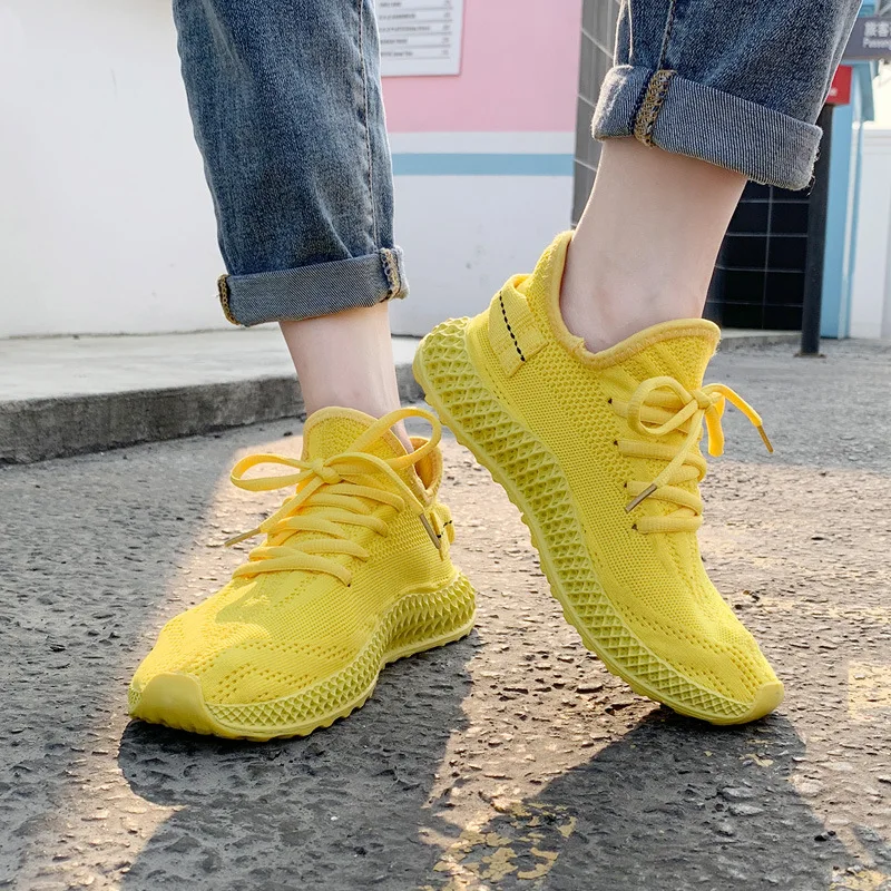 

Free shipping new women's shoes flat yellow breathable flying woven sneakers womens sneakers mesh vulcanize shoes