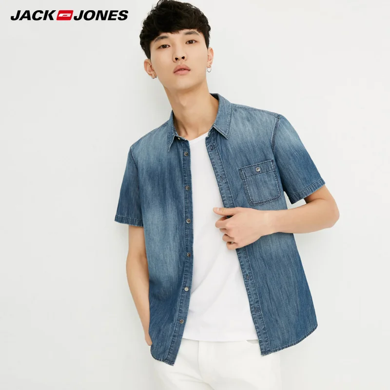 JackJones Для мужчин весенне летние шорты с длинными рукавами джинсовая рубашка J |