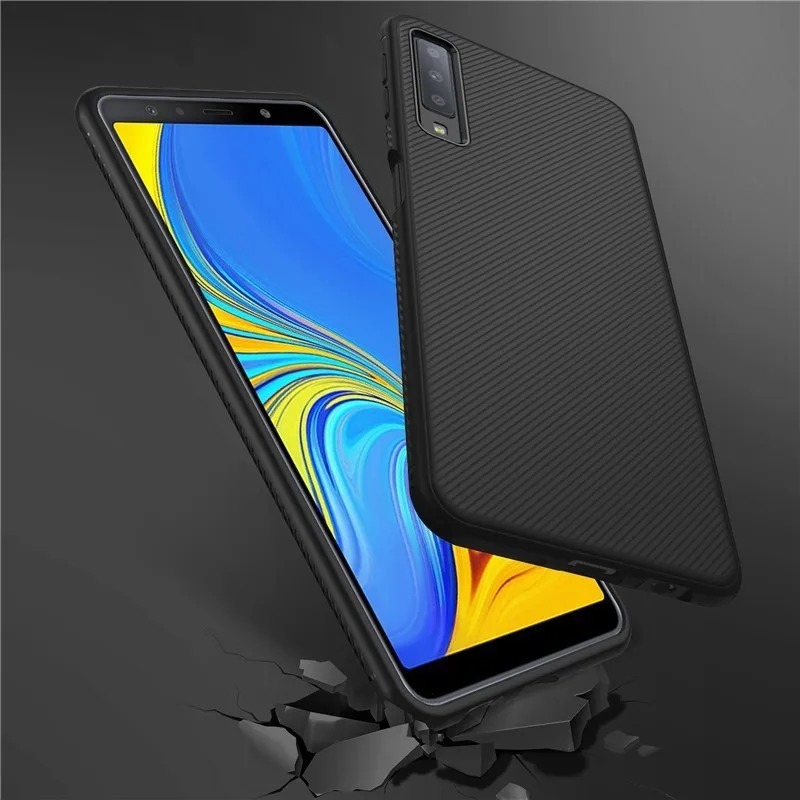 Для телефона Samsung A7 2018 чехол Le-Shen II противоударный мягкий ТПУ/углеродное волокно