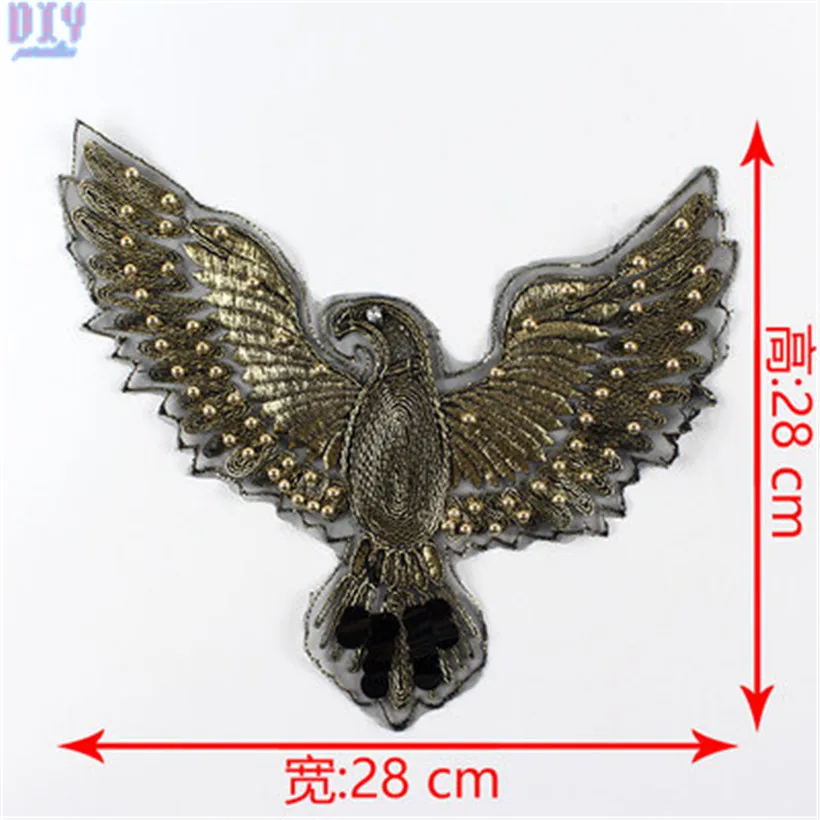 Gold Beaded Sequins EAGLE Sew On Patches for clothes DIY Coat Sweater