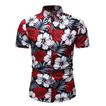 

Casual Blouse Men Slim fit Flower Mens Shirts fashion Summer Men's Casual Floral Shirt Dress Short Sleeve New