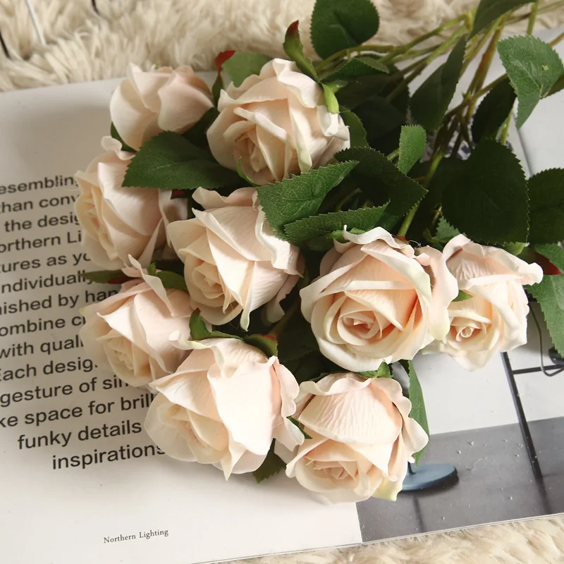 Искусственные вельветовые розы цветы для свадебной вечеринки украшения стиль DIY цветочный узор белый один искусственные розы цветы