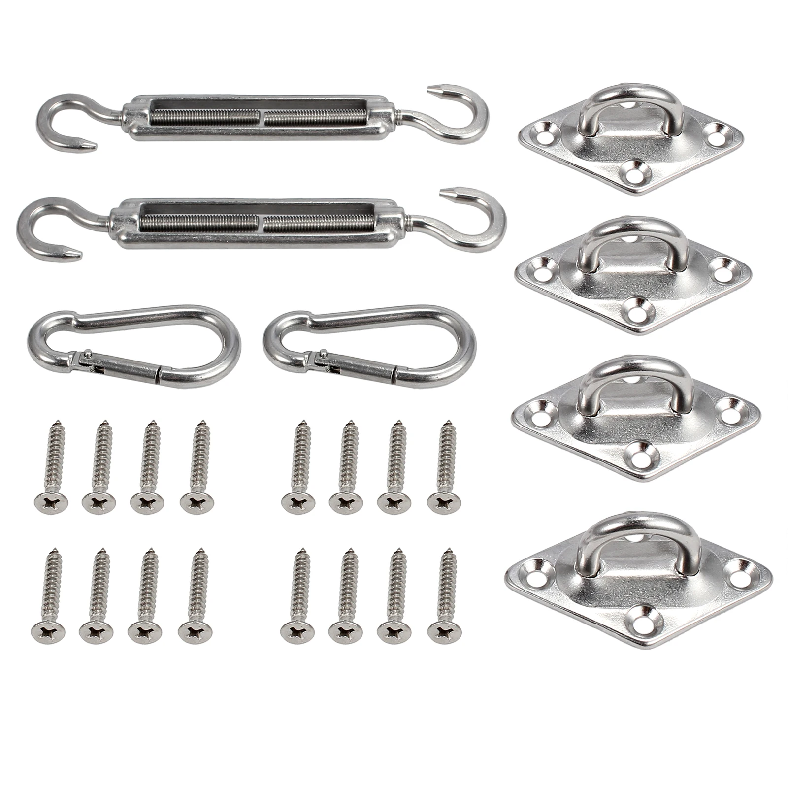 Proster 8 Pcs Stainless Steel Hardware Accessory Kit Sun Sail Shade Canopy Fixing Fittings Padeye turnbuckle snap hook Kit Set