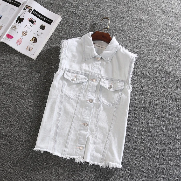 

women loose hollow out lace vintage casual denim vest