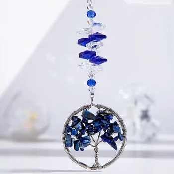 

H&D Tree of Life Crystal Suncatcher Window Ornament Feng Shui Healing Crystal Gemstone Wire Tree Pendant Gift for Home Decor