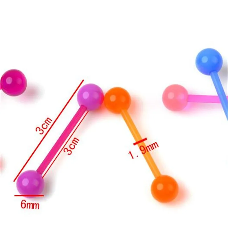 2 pcs/Lot Luminous Indian Style 1.6*19*6mm Straight Barbell Tongue Piercing 14 Gauge Acrylic Body Jewelry Tragus Nipple Ring - Image 3