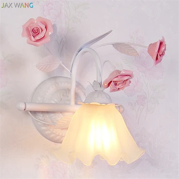 

JW Europe Style Creative Pink Flower Iron Wall Lamp Princess Rose Flower Wall Lights for Living Room Girl Bedroom Wedding Decor