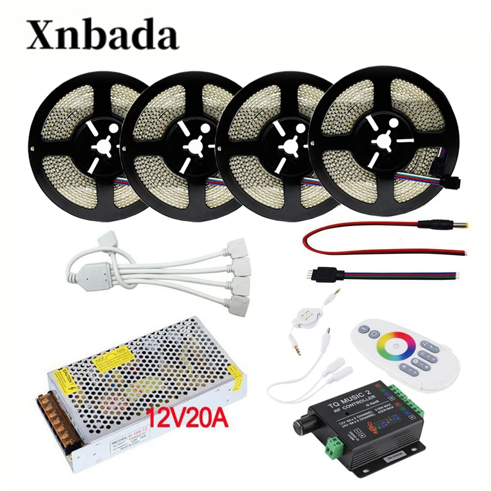 

DC12V 5-20M 234 LEDs/m RGB LED Strip Light 2835 Flexible LED Light RGB Neon Light Strip With Music 2 Controller + Power Supply
