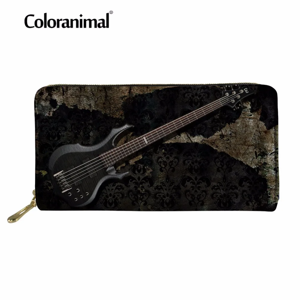 Coloranimal Для мужчин Прохладный гитара Длинный кошелек кожа монета сцепления кредитной карты, деньги карман 3D ноты печати Для женщин
