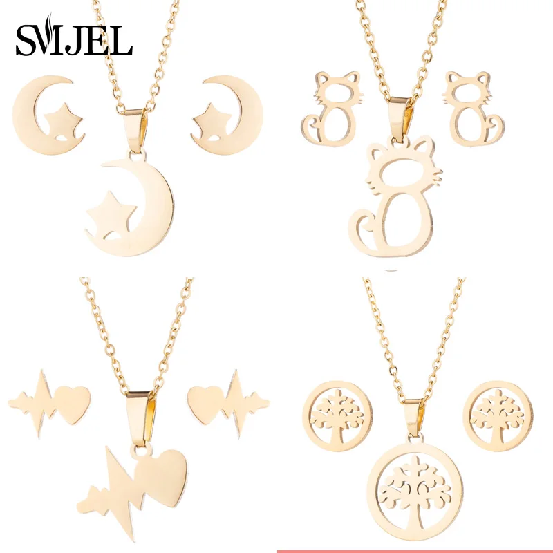 

SMJEL Mickey Women Mouse Necklaces Stainless Steel Jewelry Gifts Moon Necklace Pendant Collier collares de moda 2018