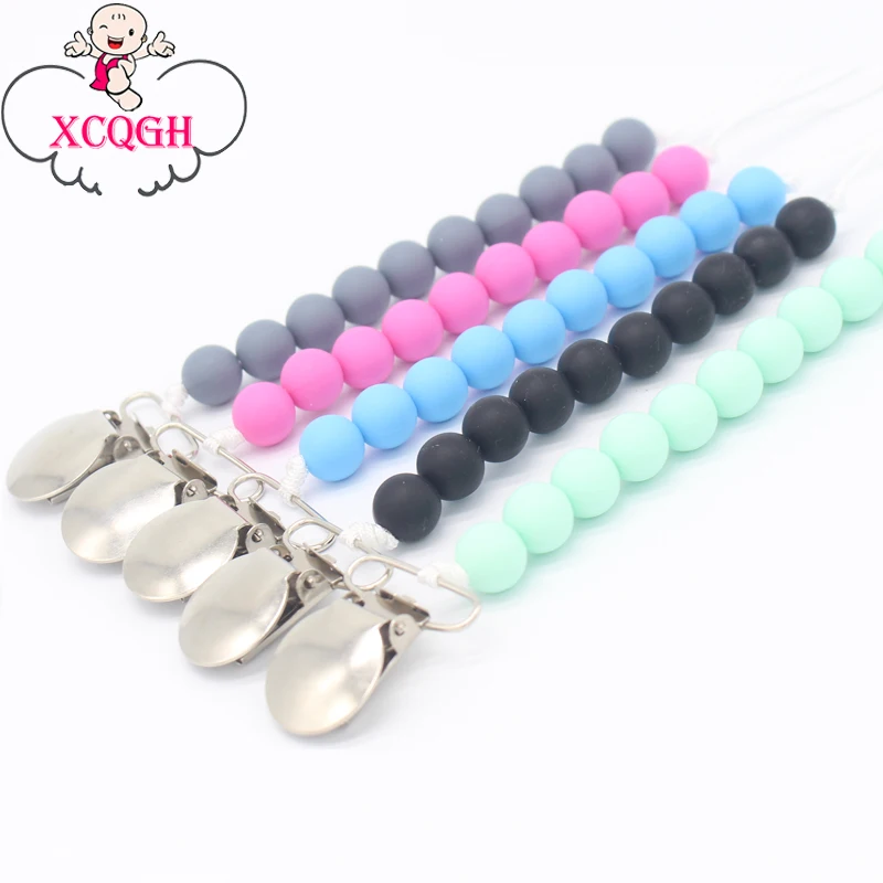 

XCQGH Silicone Baby Pacifier Clip Chain Metal Dummy Clip Chupeta Nipple Holder Soother Chains Teething Toy for Baby Chew