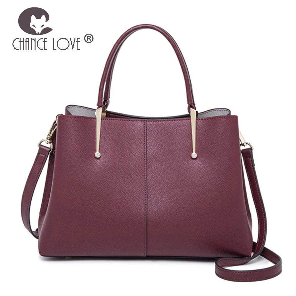 

Chance Love 2018 new fashion split leather handbags platinum bag wild shoulder bag Double layer dark purple Casual Tote bag