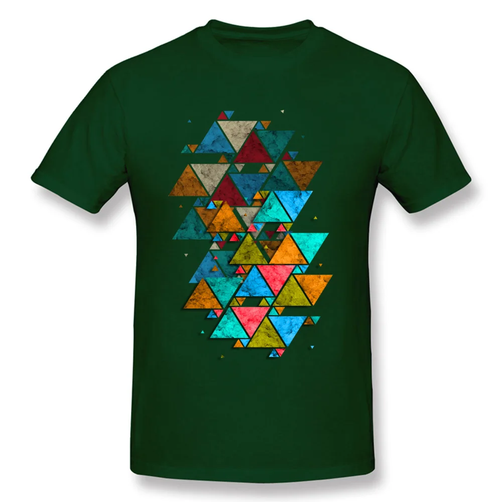 Male Retro Tops Shirt Round Collar Summer All Cotton Top T-shirts Custom Short Sleeve Vintage Geometric triangles Tops Shirt Vintage Geometric triangles dark