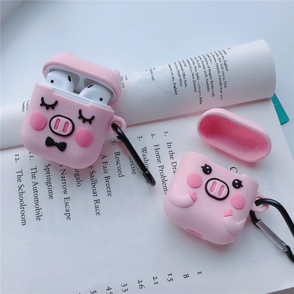 

3D Cartoon Pink Pig Earphone Headset Accessories Silicone case For Airpods Wireless Bluetooth Headset bags