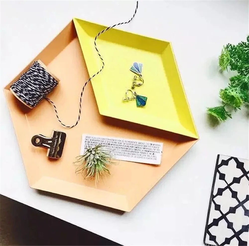 

Nordic Style Storage Trays Geometric Hexagonal Plates Snack Candy Plate Jewelry Dish Display Plate Home Decoration