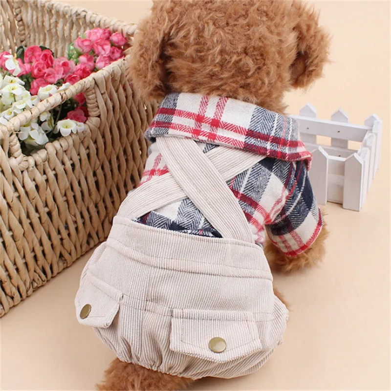 Hot Sale Plaid Dog Spring Autumn Clothes Suspender Trousers Cute Pants