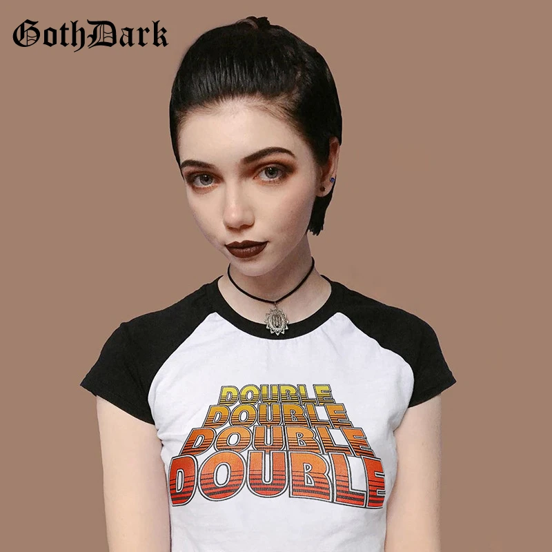 

Goth Dark Letter Print Grunge Punk Gothic T-shrits Harajuku Cropped Top Autumn Fashion Navel Tshirts Casual Skinny Streetwear