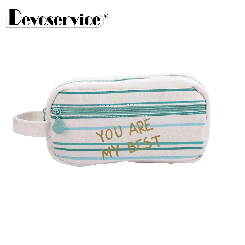 

1Pcs Large Capacity Kawaii Grid Pink Green Canvas Pencil Case Student School Pencil Box Pen Bag Pouch School Supplies Stationery