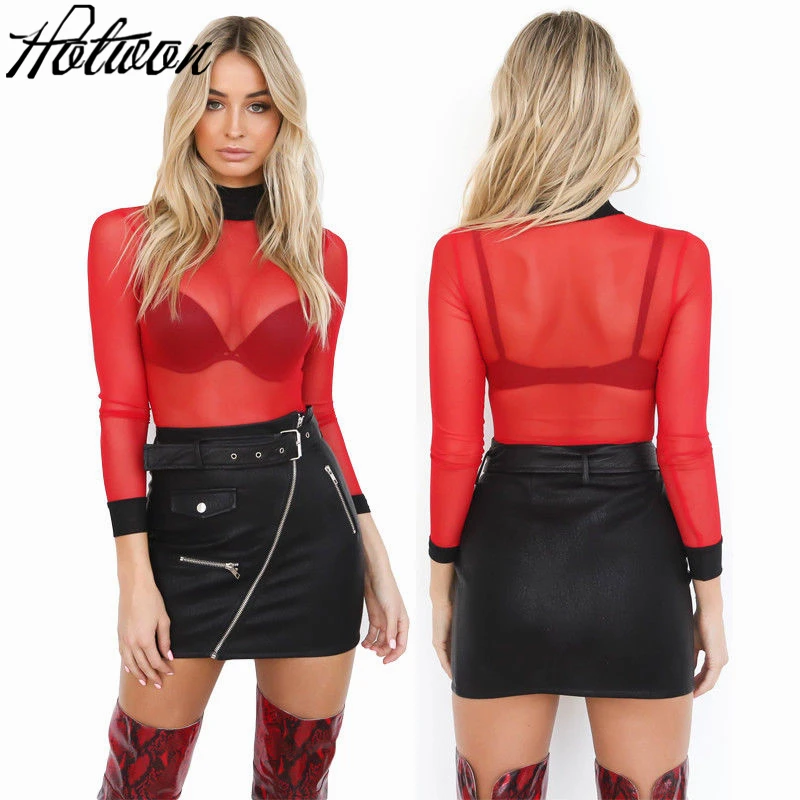 red mesh blouse