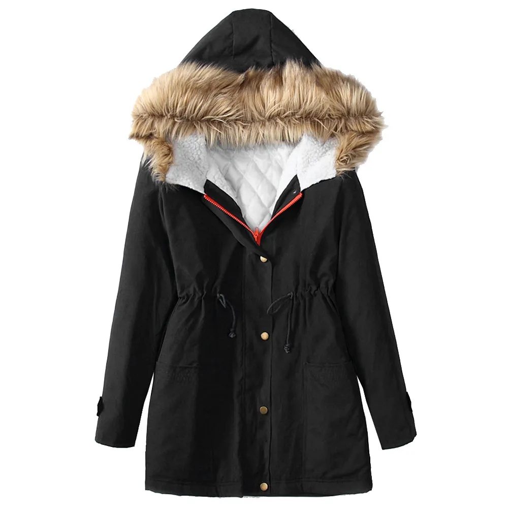 

Fasihon Women Winter Fleece Long Sleeve Hooded parkas casual ladies womens Outdoor Wind Warm Zip Pocket Jacket Coat female mujer