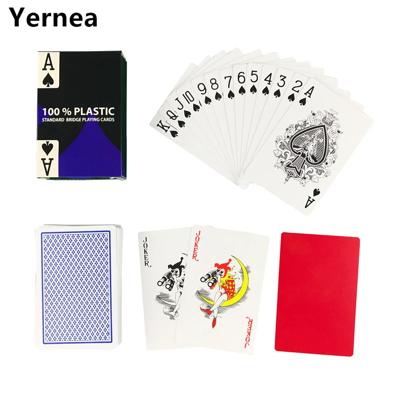 Yernea New Baccarat Texas Hold'em Plastic Playing Cards Waterproof Frosting Poker Red and Blue Bridge Game 2.28*3.46 inch