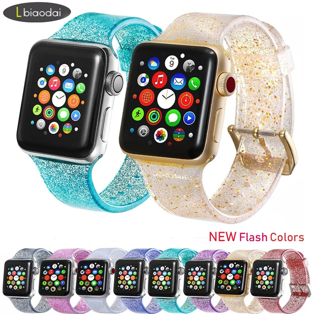 

Silicone Strap for Apple Watch 5 Band 44mm 42mm 38mm 40mm Glitter Bracelet correa watchband For iwatch Series 5 4 3 2 42/44 mm