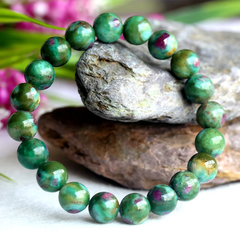 

Natural Genuine Red Green Ruby Fuchsite Finished Stretch Bracelet Round Loose beads Jewelry DIY