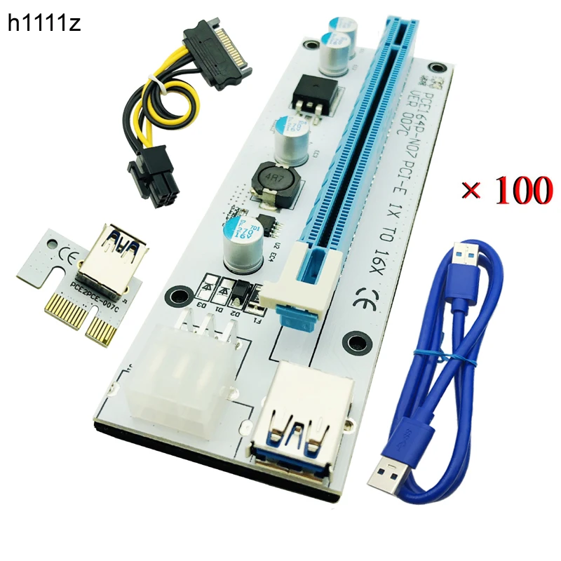 100 шт. 007C USB 3,0 PCI-E Express 1x к 16x расширитель Riser адаптер карта SATA 15pin к 6pin кабель питания для Майнинг Биткойн