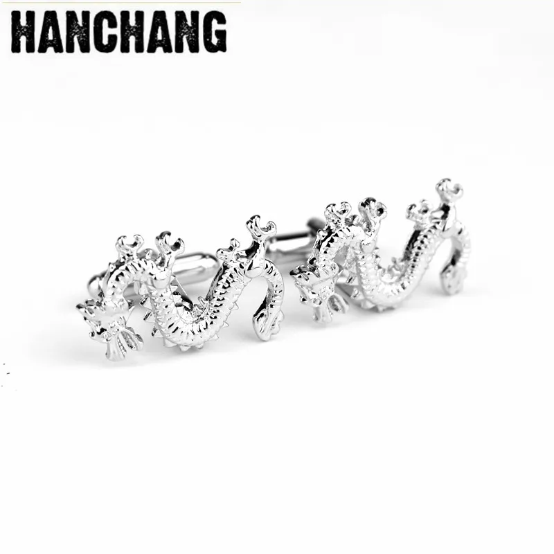 

Enamel Cuff links Silver Color Dragon French Cuff links Nail Sleeve Button For Men