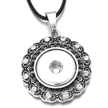 

New Rhinestone Snap Button Necklace Vintage Flower Crystal 18mm Snap Pendant Necklaces for Women Girls Bohemia Jewelry