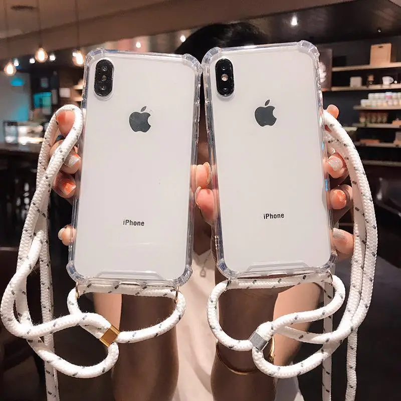 

Lanyard Case For iphone 5 6 6S 7 8 Plus case Cross Shoulder Strap Shockproof Case for iphone XR XS Max X case transparent cover