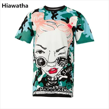 

Hiawatha Women T-Shirt 2018 Summer Short Sleeve Cartoon Camouflage Tops Loose Girl Printed T Shirts T4348