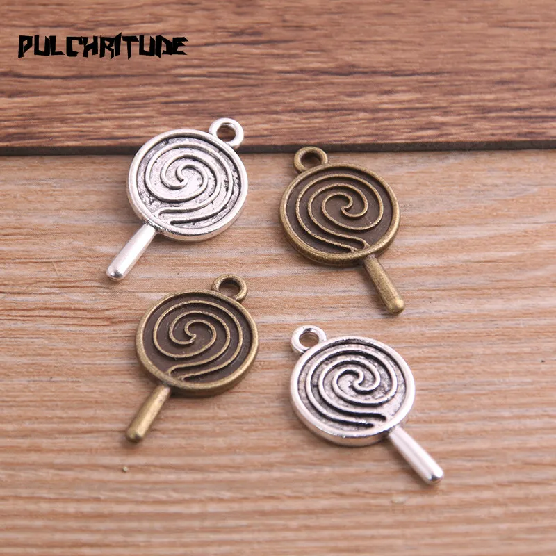 

PULCHRITUDE 12PCS 14*26mm Metal Alloy Two Color Candies Charms Lollipop Pendants for Jewelry Making DIY Handmade Craft P6737