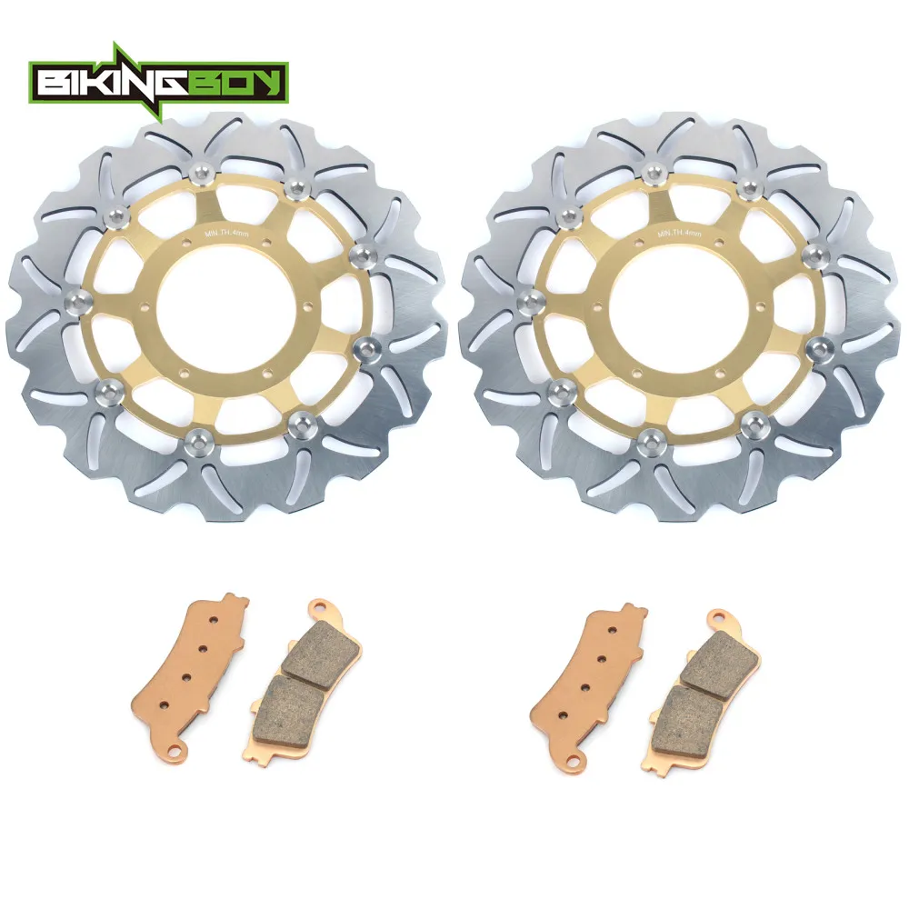 BIKINGBOY передние тормозные диски роторы диски колодки для Honda VTX 1800 R S C 02 03 04 05 06 07 VTX1800 F N T 2011 2010 2009 2008 2007 - Цвет: Wave Gold Pads