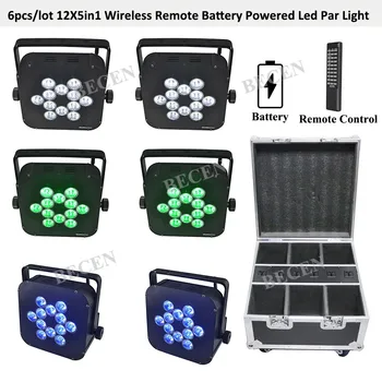

12x5in1 RGBWA Battery Charged Wireless DMX Led Flat Par Light 6pcs with Flight case