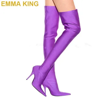 pink satin thigh high boots