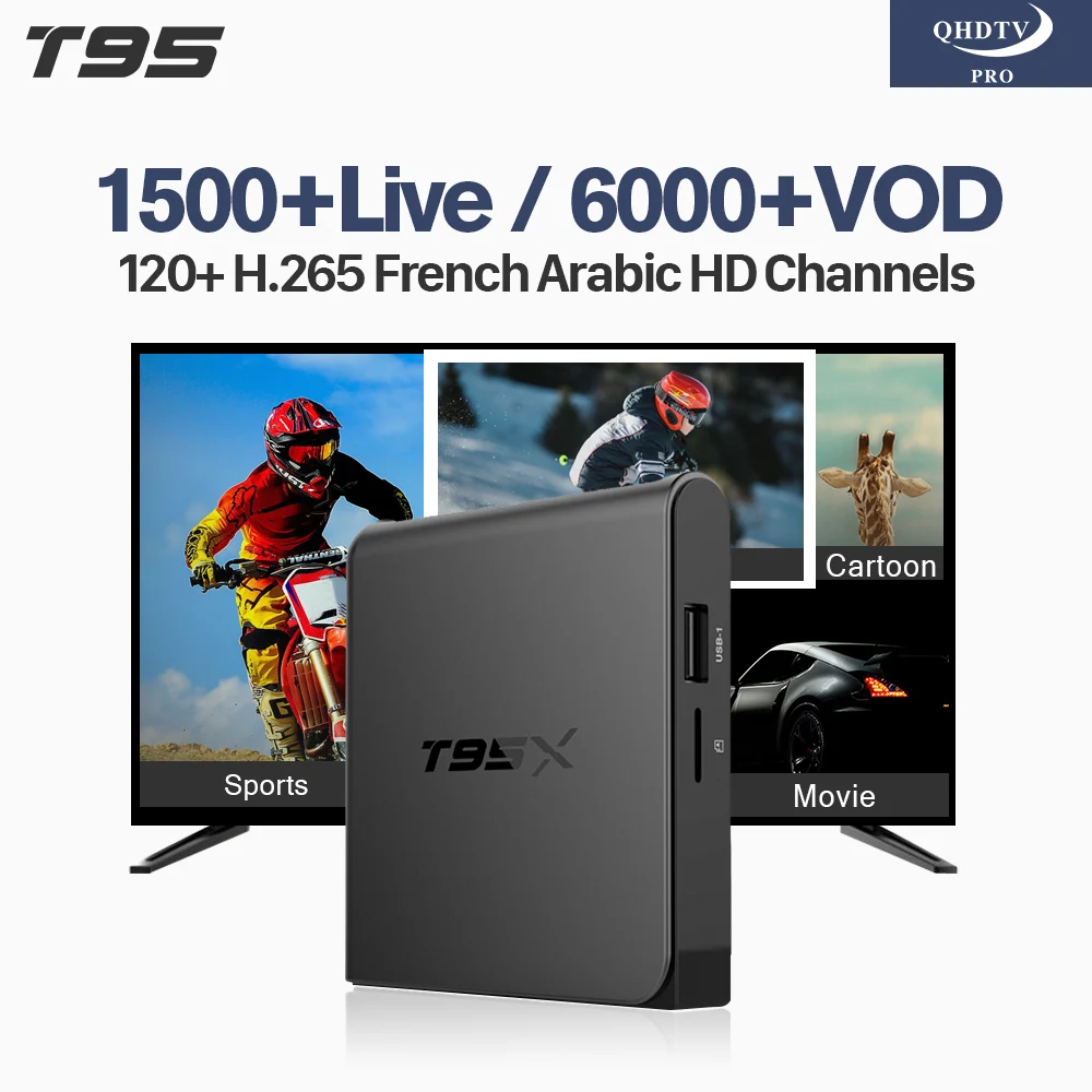 

Box Android IPTV French Receiver T95X Android 6.0 TV Box Arabic Tunisa Dutch Morocco H.265 Decoder IPTV Code 1 Year 4K QHDTV Pro