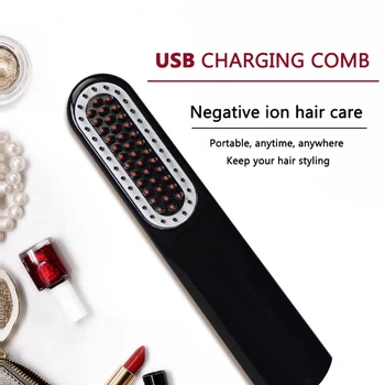 

USB charge wireless 2 in1 Electric Straightener Brush Hair Curler Straightening Comb Styling Tools rechargeable curling irons