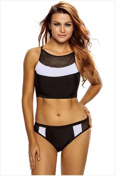 

Free shipping Netty Insert Black White 2pcs Tankini Swimsuit LC410053