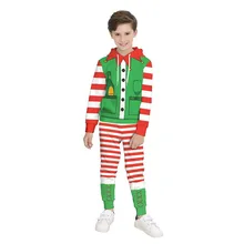 Рождественский свитер унисекс с капюшоном для подростков, забавная толстовка с капюшоном для девочек и мальчиков, штаны с эластичной резинкой на талии, милый детский пуловер в полоску с 3D принтом