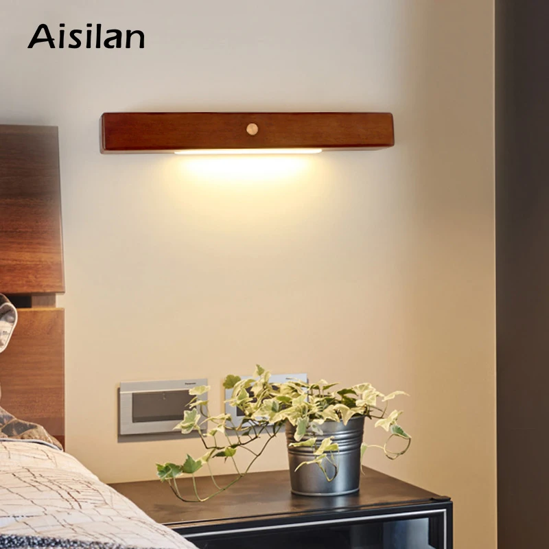 Aisilan Nordic Wooden Wall Lights for living room Bedroom Corridor