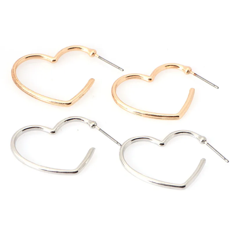 

1 Pair Rose Gold Color Stainless Steel Tiff Hoop Round Circle Hyperbole Earrings Nightclub Jewelry Heart Shaped Large Earrings