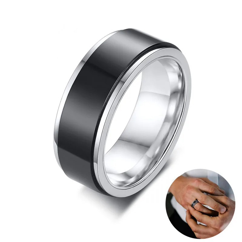 Men's Two Tone Spinner Ring Stainless Steel Spinning Wedding Band