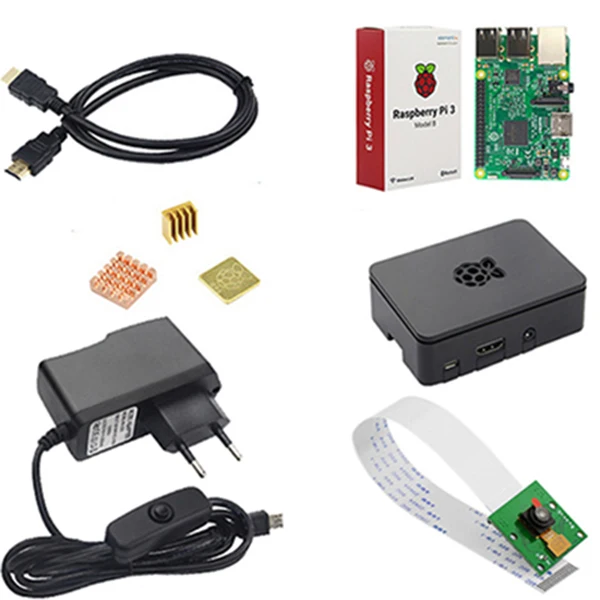 Raspberry Pi 3 Модель B комплект 5V2. 5A питание с коммутатором + 16G SD карты + ABS чехол Вентилятор охлаждения теплоотвод HDMI кабель 5MP камера