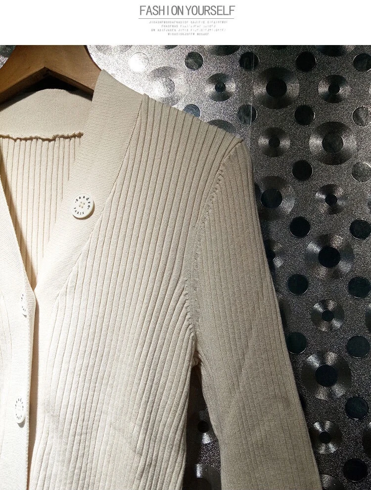 2019 Весенняя Новинка однотонная одежда V образным вырезом однобортный для женщин простой тонкий вязаный кардиганы для свитер