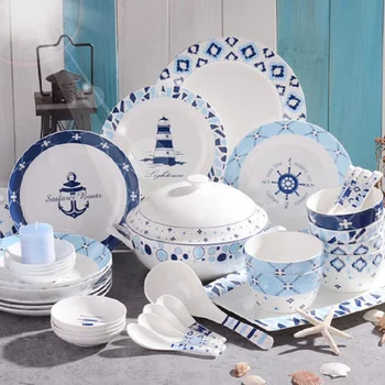 

12pics 22pcs 50pcs guci European Mediterranean dishes simple bone china tableware suit combo gifts household dishes