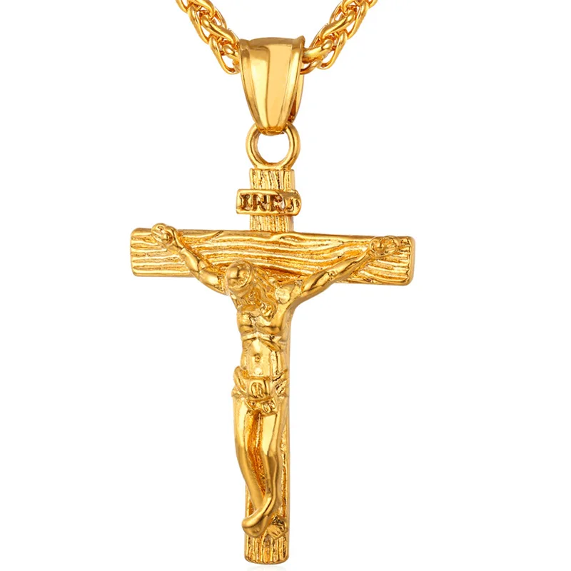 

Gold Cross Necklace 2015 New 18K Real Gold Plated Stainless Steel Classic Design Religious Necklaces&Pendants For Women/Men P245